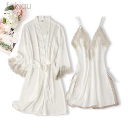 Sexy Pyjamas Women Wedding Robe 2PCS Sleepwear Bathrobe Satin Nightwear Intimate Lingerie Sexy Lace Sleep Set Homewear Nightwear 24318