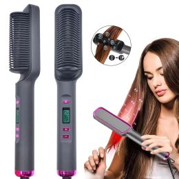 Irons Hair Straightener Brush, Ring Hair Straightener Comb Straightening Brush for Women with 5 Temps 20s Fast Heating & Dual Voltage