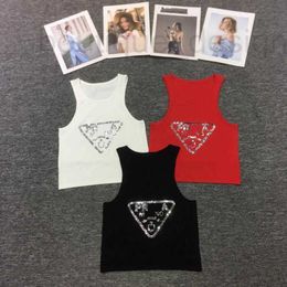 Women's Tanks & Camis Designer Tank Top Letters Triangle Label Sequins Pool Beach Summer Sleeveless Slim Tops 7W6B