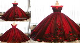 Black and Red Ball Gown Quinceanera Dresses Tulle Sweet 16 Lace Up 3D Flowers Prom Party Gowns Special Occasion Dresses2132429