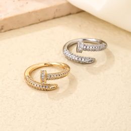 screw carter rings nail Product Bending Nail Ring Zircon Gold Plated Versatile Hip Hop 9F8N