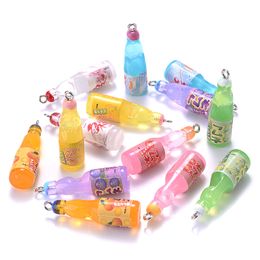 Wholesale 10Pcs Pack 10x37mm Classic Korean Drink Bottle Pendant Fashion Resin Pendant For Making Keychain DIY Gifts Accessories YFA2011