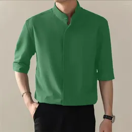 Men's Casual Shirts Men Shirt Stand Collar Single-breasted Half Sleeves Slim Fit Business Style Soft Breathable Cardigan Fashion Clothing