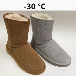 Boots New Fashion Women Wool Snow Boots Winter Leather Designer Suede Shoes Casual Fur Flats Shoes Ladies Luxury Ankle Boots Brown