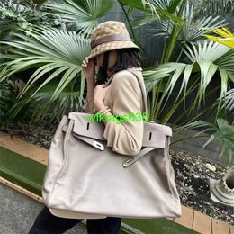 Leather Handmade Handbags HB Women and Men's Customised Bags Ky50 Handbags High Capacity Genuine Leather Bag 2024 New Business Luggage Bag Black Silver J0