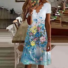 Party Dresses Fashion Women Printed Casual Lightweight Comfy Summer Loose V-neck Outdoor