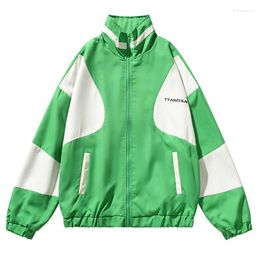 Men's Jackets Contrasting Color Stand Collar Jacket Sports Casual Street Couples Women Zipper Long Sleeves Pockets Tops Coat