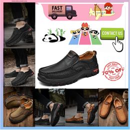 Hiking Shoes Casual Platform Designer Leather shoes for men genuine leather oversized loafers fo1r men casual Anti slip leather Training sneakers big size GAI