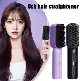 Irons Lazy Hair Straightener Wireless Hair Hot Comb Mini USB Rechargeable Fast Heating Straightening Brush for Home Travel