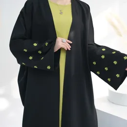 Ethnic Clothing Eid Abaya Linen Kimono Women Dubai Luxury Clover Embroidery Open Abayas For Muslim Turkey Hijab Dress Ramadan Islam Kaftan