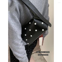 Drawstring Light Luxury Fashion Design Sense Shoulder Bag Korean Pearl Inlaid High-quality Underarm Women's 2024 Casual Handbag