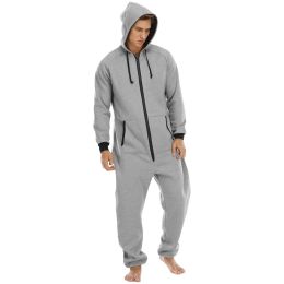 Overalls Men Sweatshirt Onesie Sleep Lounge Homewear Adult Sleepwear OnePiece Pyjamas Male Jumpsuits Hooded Onesies For Adult Men