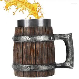 Mugs Viking Wood Style Beer Mug Simulation Wooden Barrel Cup Insulate Bar Drinking Coffee Antique Men For Norse Decor