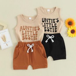 Clothing Sets Toddler Boys Summer Outfits Letter Print Crew Neck Sleeveless Tank Tops And Elastic Waist Shorts 2Pcs Clothes Set