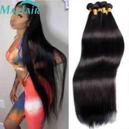 Synthetic Wigs Mayfair Brazilian Hair Bundles Straight Human Hair Weave Bundles Remy Hair Natural Black 8-32 Inches 1/3/4Pcs 12A 240329