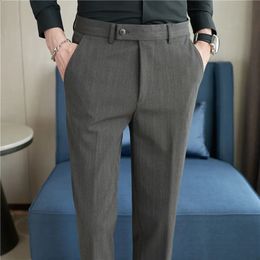 Men Stripe Suit Pants Trousers 2024 Autumn British Style Straight Slim Fit Dress Pant Solid Casual Trousers Fashion Men Clothing 240318