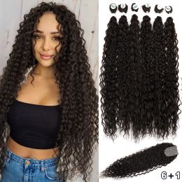 Weave Weave Kinky Curly Bundles With Closure Synthetic Organic Fake Hair Anjo Plus Deep Wave 32Inch Super Long Weave Afro Curls