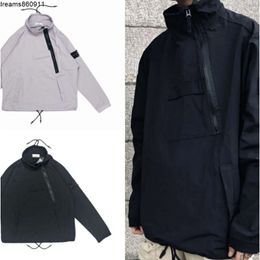 American Retro Designer Pullover Hipster Mens Coat Functional Style Semi-diagonal Zipper High Neck Storm Jacket Rib