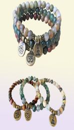 MG0672 Picasso Jasper Ohm Bracelet Natural Crzay Agate Mala Beads Bracelet New Design Moss Agate Lotus Charm Bracelet2587137