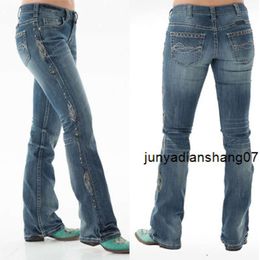 Jeans da donna stile cinese ricamo lavato slim da donna