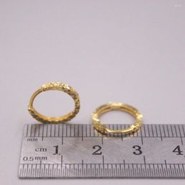 Hoop Earrings Real 18K Yellow Gold For Women Carved Full Star 12mm Outer Diameter Small Circle Stamp Au750 /E344