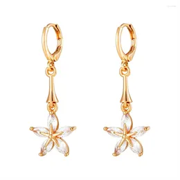 Dangle Earrings Elegant Clear Zircon Flower Gold Plated Earring Copper Hoop Lobster Buckle Earlobe Jewellery Women Ornament Gift