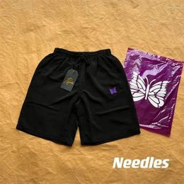 Men's Shorts Y2k Nylon Quick Drying Needles AWGE Purple Butterfly Embroidery Drawstring Black Oversized Breeches Mesh