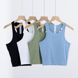 LL Womens Seamless Workout Top Padded Gym Tank Sleeveless Running Shirts Racerback With Built In Bra Activewear Fitnesss Tank Top Rib Nude Skin Friendly I-Shaped Vest