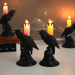 Party Decoration Halloween LED Lights Black Crow Candlestick Holding Candle Lamp Table Ornament For Haunted House Prop