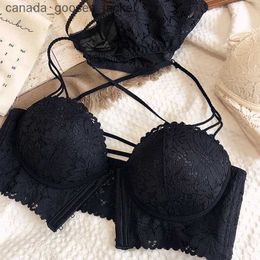 Bras Lace sexy front buckle lingerie beautiful back no steel ring bra top thin bottom thick gather half cup underwear set womenC24318