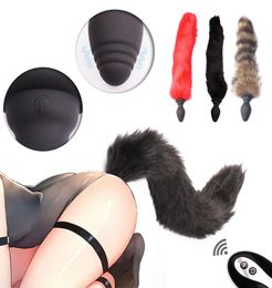 Wireless Remote Anal Plug Vibrator Sex Toy Vibrating Fox Tail Butt Plug Anus Dilator For Couples Adult Games Cosplay Accessories Y6283560