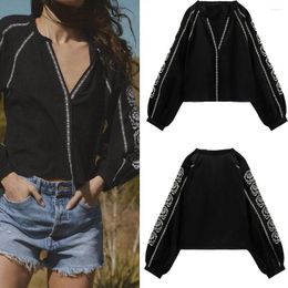 Women's Vests Fashion Casual Comfortable Outdoor Round Neck Long Sleeve Black Embroidered Tops