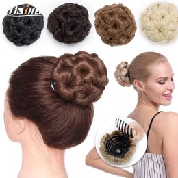 Synthetic Wigs HAIRRO Synthetic Girls Claw On Hair Scrunchie Chignons Hair Natural Fake Hair Bun Curly Clip in Hair Ponytails 240329