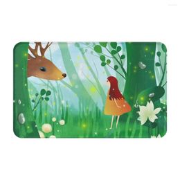 Carpets Forest Girl Cute Cartoon Doormat Rug Carpet Mat Footpad Bath Polyester Non-slip Balcony Toilet Washable Removal