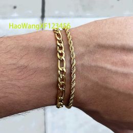 18k Real Gold Plated 5mm Cuban Link 3mm Rope Bracelet Unique Thin Micro Figaro Wheat Chain Stainless Steel Streetwear Jewelry