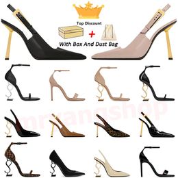 2024 Новые дизайнерские сандалии высокие каблуки Saint Laurents Luxurys Paris Dress Classics Women 10 см. Платформа каблуки Слингбек Золотой офис свадебные днищики с размером коробки 35-41