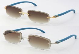Rimless C Decoration Blue Wood Sunglasses Men Women with Wooden Pear shape face Glasses UV400 Multicolor choice Lens 18K gold male4845334