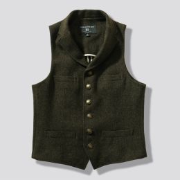 Vests Suit Vest for Men Tweed Wool Green Slim Fit Gentlemen Elegant Waistcoat Vintage America Gilet