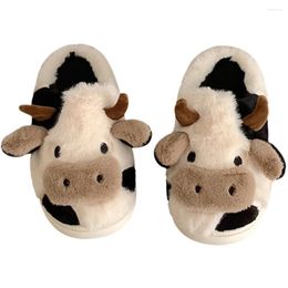 Walking Shoes Women Plush Closed Toe Slippers Anti Slip Cow Cartoon Animal Comfortable Cute Household Supplies
