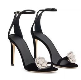 Pumps Suede Designer Black Sandals Roses Rhinestone Stiletto Heeled High Heels Shoes Women Wedding Sexy Party Leather So 7569