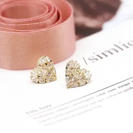 Stud Earrings Lovely Full Diamond Golden Peach Heart 925 Silver Women's Jewellery Exquisite Love To Attend Party