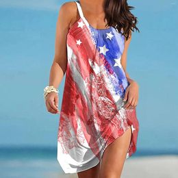 Casual Dresses USA Flag Dress For Women O Neck Sleeveless Beach Sundress Party Evening Loose Holiday Strap Summer