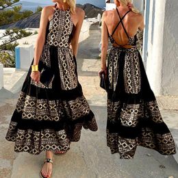 Ethnic Printed Dress Women's Summer European and American Printed Bohemian Style High Waist Off Shoulder Maxi Dress Boho Style You'll Love to Wear