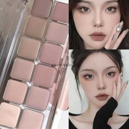 Eye Shadow 12Color Low Saturation Full Matte Cool Atmosphere Earth Color Pure Eye Shadow Lasting Powder Korean Tea Apricot Eye Makeup DailyL2403