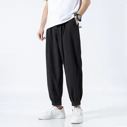 Men's Pants Ice Silk Summer Ankle-length Solid Loose Quick Dry Mens Casual Elastic Lightweight Joggers Thin Business