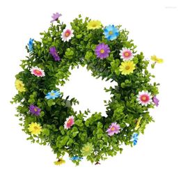 Decorative Flowers Spring Flower Wreaths 45cm Artificial Wreath Colorful Floral Garland Outdoor Door Wedding Home Decor