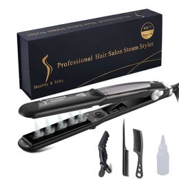 Irons Steam Hair Straightener Brush Titanium Ceramic Flat Iron Professional Electric Hair Comb Fast Hair Styling Straightening Iron