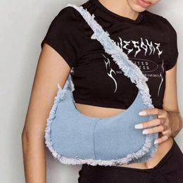 Drawstring Tassel Denim Bag 2024 Brand Canvas Women Crossbody Casual Shoulder Handbag Shopping Tote Storage Suede Dropship
