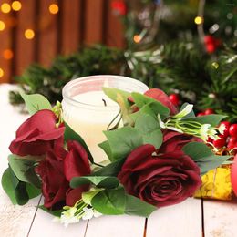 Decorative Flowers Plants Candle Garland Wreath For Pillars Artificial Flower Ring Wedding Party Decoration Rings Layout Props Red Candles