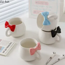 Mugs Creative Bow Decorated Ceramic Mug Afternoon Tea Cute Cartoon Coffee Home Beverage Cup Milk Juice High Beauty Gifts